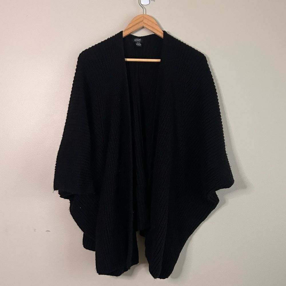 Anthropologie Roffe Black Knit Open Front Sweater Cardigan Size Medium